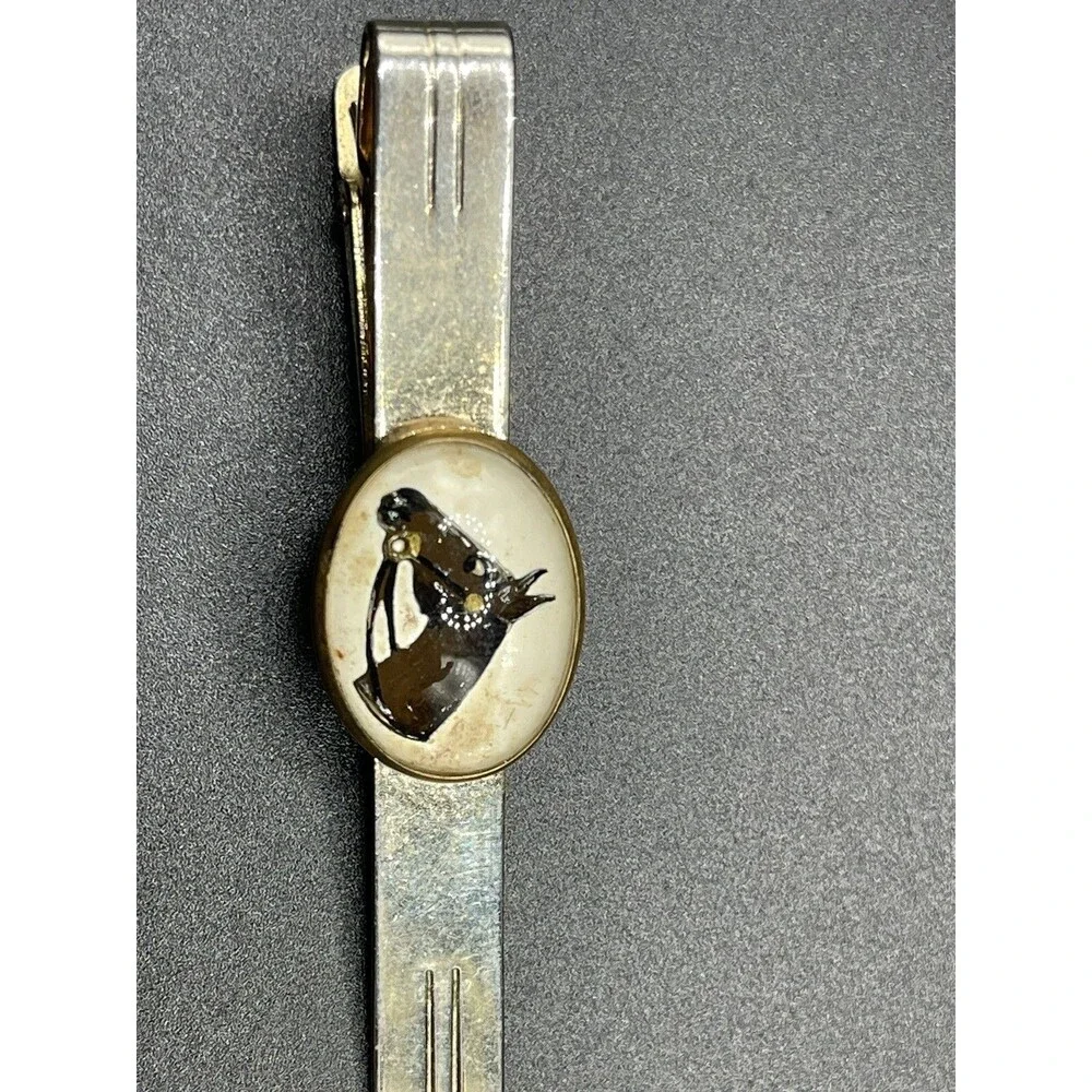 Vintage Painted Horse Head Tie Clip & Cuff Links